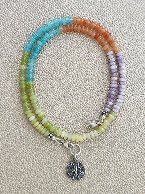 DESERT MORNING MINI-MINI GEMSTONE NECKLACE W/ 925 SILVER BEE--16"